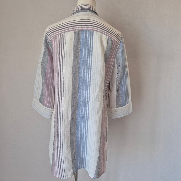 Chico's No Iron Linen Button-Up Shirt 3/4 Sleeve Multicolor Stripe - Picture 3 of 9